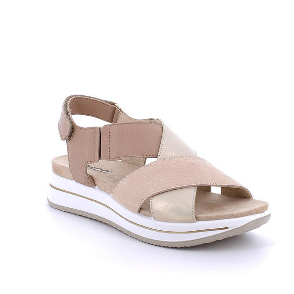 Igi and Co. Sandal with wedge in leather for ladies beige-platinum 7675511